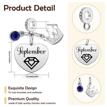 Birthday Gifts for Women Birthstone Charms for Bracelets Necklaces Jewelry Gift for Mom Wife Daughter Granddaughter Niece Sister Girlfriend - color: September