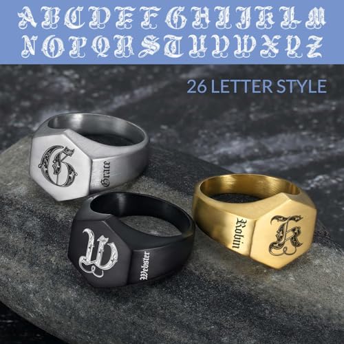 Custom Signet Ring for Men Personalized Initial Ring Custom Mens Rings Engraved Ring Customized Memorial Graduation Gifts for Father Husband Boyfriend Friends - color: Hexagon Gold