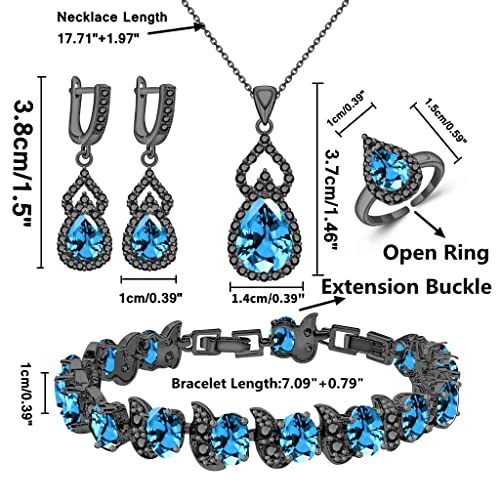 LMXXVJ Women Jewelry Set Platinum Plated Necklace Open Ring Earrings Bracelet Set,Birthday/Anniversary Mother’s Day Jewelry Gifts for Mom/Wife/Sister/Best Friend - color: Black Gun-Sky Blue