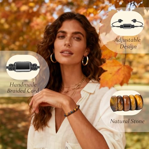 Natural Stone Beaded Bracelet for Men Women Boho Adjustable - color: Tiger Eye-always remember