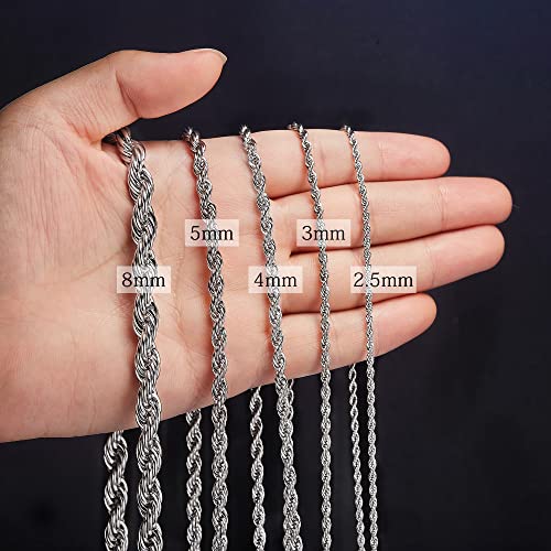 Twist Chain Necklace - Stainless Steel Rope Jewelry for Men & Women - size: 18 Inches, style: 4 mm Wide
