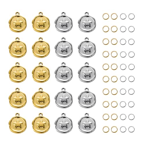Stainless Steel Charms Bulk for Jewelry Making Round Star Charm Pendant for Bracelet DIY Jewelry Supplies - color: Star Gold Silver