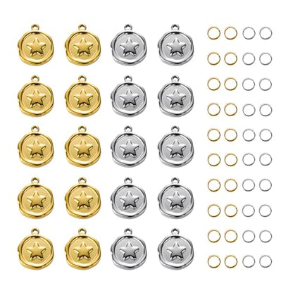 Stainless Steel Charms Bulk for Jewelry Making Round Star Charm Pendant for Bracelet DIY Jewelry Supplies - color: Star Gold Silver