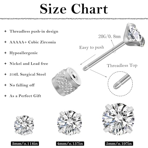 3 Pairs Huggie Hoop Earrings,Cartilage Hoop Earring Cubic Zirconia Cuff Surgical Stainless Steel Earrings - color: Silver CZ Hoop/stud earring