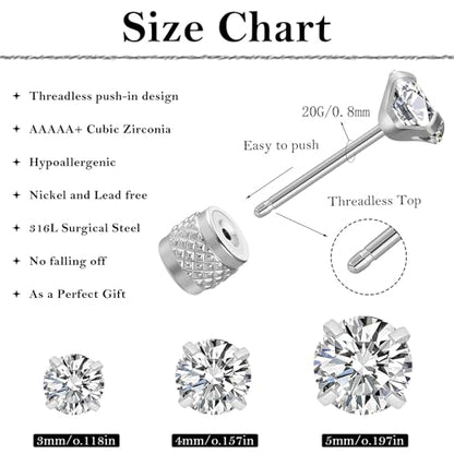 3 Pairs Huggie Hoop Earrings,Cartilage Hoop Earring Cubic Zirconia Cuff Surgical Stainless Steel Earrings - color: Silver CZ Hoop/stud earring
