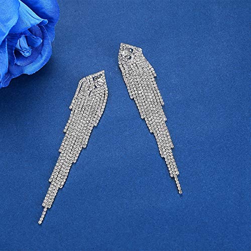 Silver Rhinestone Crystal Bridal Chandelier Long Tassels Dangle Earrings for Wedding - color: C-3