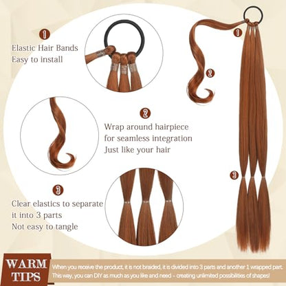 Long Braid Ponytail Extension with Hair Tie Straight Sleek Wrap Around Hair Extensions Braid Pony Tail Fluffy Natural Soft Synthetic Hairpieces for Women Daily Wear, 26 inch-Copper Red - color: Copper Red, size: 26 Inch (Pack of 1)