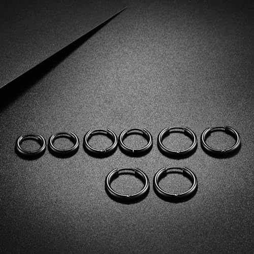 316L Surgical Stainless Steel Huggie Hoop Earrings 6mm 8mm 10mm 11mm 12mm 14mm Hypoallergenic Earrings Hoop Cartilage Helix Lobes Hinged Sleeper Earrings For Men Women - style: G03:4Pairs Black(6mm/8mm/10mm/12mm)18G