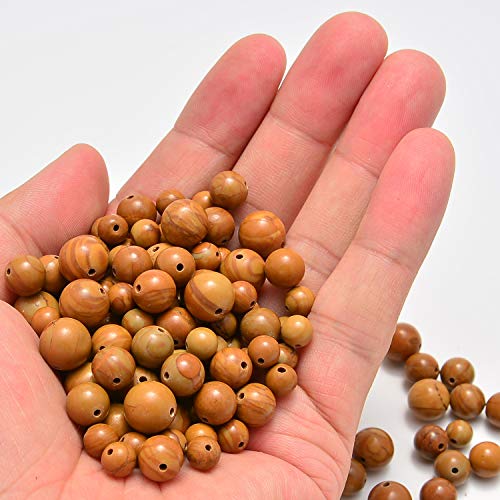 NCB 100pcs 6mm Woodgrain Jasper Loose Beads for Jewelry Making, Natural Semi Precious Beads Round Smooth Gemstones Spacer Beads Charms for Necklaces Bracelets (Woodgrain Jasper, 6mm 100Beads)