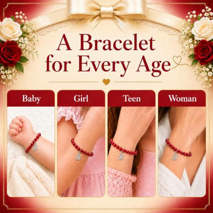 Baby Crystals Personalized Red Bracelet for Protection –Baby Jewelry for Girls | 14K Gold-Plated or Sterling Silver Initial Charm Bracelet | Baptism, Birthday Gifts - style: Sterling Silver Initial
