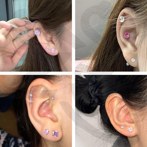 ZS 1 Pair G23 Titanium Internal Thread Big CZ Stud Earring for Tragus Helix Conch Cartilage, 16G/18G Medusa Labret Lip Monroe Piercing Jewelry Women Men - color: Gold, Clear CZ, size: 16g, L:6mm, CZ:6mm