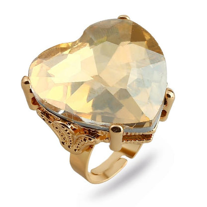 Mnyixsi Fashion Multi Color Big Crystal Heart Ring for Women, Open Adjustable Design Colorful Thick Heart Wedding Statement Ring, Shiny CZ Crystal Love Romantic Engagement Promise Ring Style 7 - color: Style 7