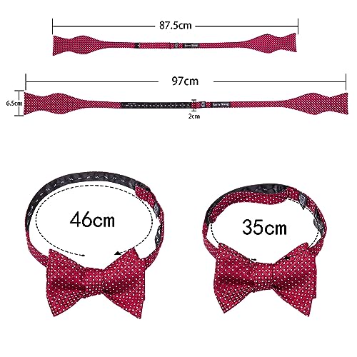 YOHOWA Bow Ties for Men Self-tied Silk Bowtie Solid Color with Lapel Pin and Handkerchief Cufflinks for Wedding Party Prom - color: Hot Pink