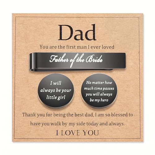 Jeka Father of The Bride/Groom Wedding Gifts Tie Bars & Cufflinks | Wedding Tie Bar & Cufflinks Set for Men, Father of the Bride, Father of the Groom, Father-in-Law Gifts - style: Father of The Bride-Black