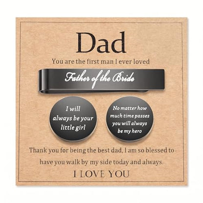 Jeka Father of The Bride/Groom Wedding Gifts Tie Bars & Cufflinks | Wedding Tie Bar & Cufflinks Set for Men, Father of the Bride, Father of the Groom, Father-in-Law Gifts - style: Father of The Bride-Black