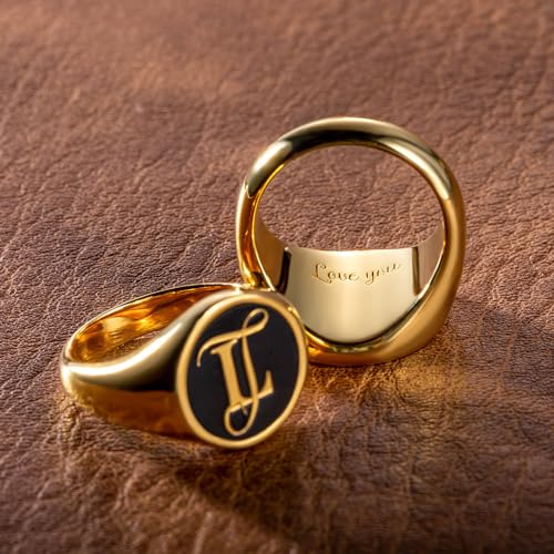 Personalized Two-Letter Stacking Signet Ring - Custom Initials for Him & Her - Sterling Silver Monogram Ring Gift for Mom or Dad