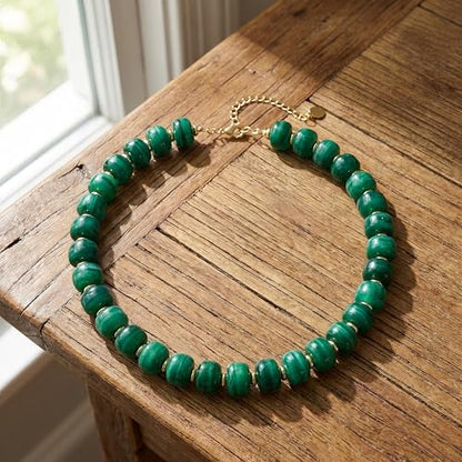 Chunky Beaded Necklace for Women, Colorful Boho Statement Necklace, Gold Chunky Resin Large Bead Necklace, Waterproof Summer Beach Jewelry Gifts for Women - color: Dark Green