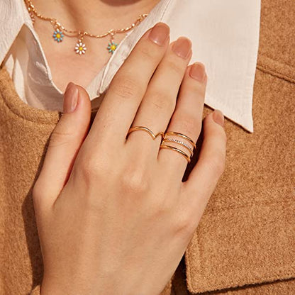 Valloey Rover Gold Rings for Women Non Tarnish Thumb Ring | 14k Gold Plated Adjustable Open Cross Wedding Rings Waterproof Fashion Statement Jewelry for Women Trendy Gift - color: V