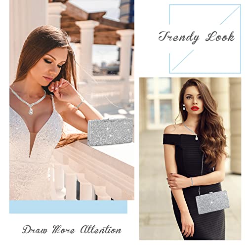 Mixweer 4 Pieces Clutch Purses Bag for Women Evening Rhinestone Jewelry Set Bling Necklace Earrings Bracelets Set for Wedding - style: Bright Style