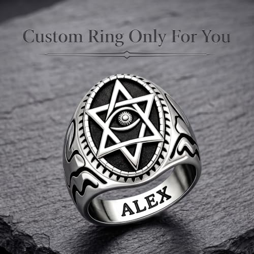 Dacc & Aya Custom Engraved Vintage Signet Ring 925 Sterling Silver Black Oxidized Personalized Statement Jewelry for Men - style: E-Evil Eye