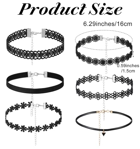 Women's Choker Necklaces, 6-Piece Black Velvet Choker Necklace Set, Adjustable Gothic Vintage Collar Necklaces, Y2K Aesthetic Layered Choker Jewelry for Party Daily Wear