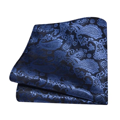 GUSLESON 3.15"（8cm） Mens Paisley Tie and Lapel Pin Necktie Hankerchief Cufflinks Set for Men - color: Dusty Blue