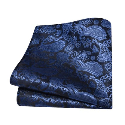 GUSLESON 3.15"（8cm） Mens Paisley Tie and Lapel Pin Necktie Hankerchief Cufflinks Set for Men - color: Dusty Blue
