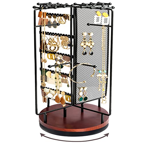 ProCase Rotating Jewelry Organizer Stand Earring Holder Organizer with 28 Necklace Hooks, Jewelry Tree Earring Stand Tower Storage Rack Bracelet Holder, Holds More than 100 Pairs Earrings -Black - color: Black