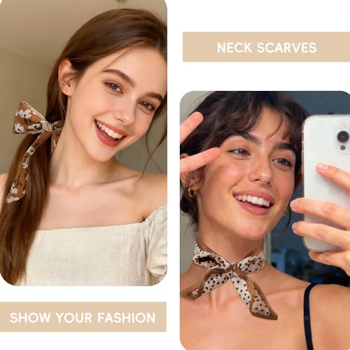 ZXZH 6 Pack Fashion Scarves for Women, Versatile Boho Head Scarf | Satin Scarf for Hair, Neck, Wrist, and Purse Accessories - color: Warm Brown & Coffee
