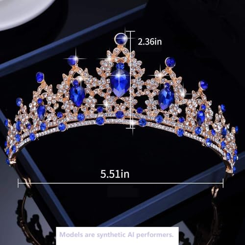 Kamirola - Queen Crown and Tiaras Princess Crown for Women Crystal Headbands for Bridal, Princess for Wedding and Party - color: Gold Blue