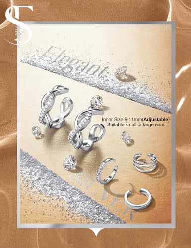 𝟒 𝐏𝐚𝐢𝐫𝐬 Ear Cuffs Non Piercing - 14K Gold Plated Ear Cuff Earrings for Women Trendy Ear Cuff for Non Pierced Ears Clip On Carrtilage Earring Lightweight Adjustable Fake Earrings Set - style: Silver Plated-Twist