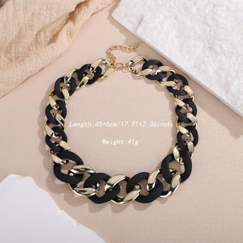 Punk Chunky Mixed Color Cuban Chain Necklace Acrylic Link Chain Lightweight Chain Curb Choker for Women - color: Black Gold