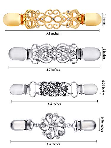 4 Pieces Vintage Sweater Shawl Clips Retro Cardigan Collar Dress Shirt Brooch Clips for Women Wearing, 4 Styles(Stylish Style)