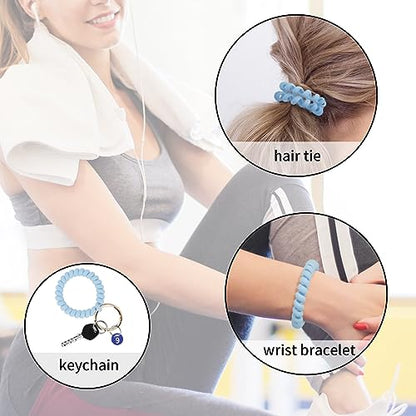 QIUTIMIY 6PCS Wristlet Keychain, Colorful Spiral Coil Hair Tie for Women, Sauna Accessaries Wrist Coil Key Ring Key Holder - color: Matte(light)