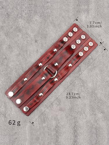 Jeilwiy Punk Leather Wristbands for Men Bracelets Handmade Wide Cuff Bangle Braided Jewelry Black Brown Adjustable - Punk Father's Gifts - color: Red Leather Cuff Bracelet