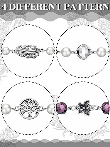 4 Pieces Vintage Sweater Shawl Clips Retro Cardigan Collar Dress Shirt Brooch Clips for Women Wearing, 4 Styles(Pearl Butterfly Style)