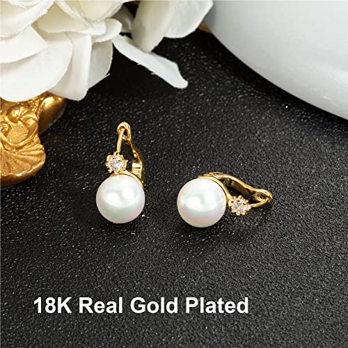 Pearl Earrings for Women 14K Gold Plated Hypoallergenic Pearl Earrings 5A Cubic Zirconia Dangle Earrings Elegant Jewelry - color: 5-Gold