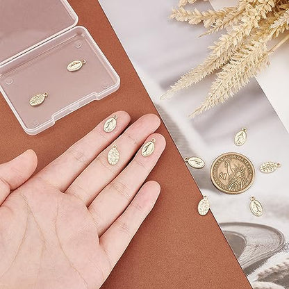 UNICRAFTALE 10pcs Golden Oval with Virgin Mary Charms 304 Stainless Steel Miraculous Metal Pendants 0.8mm Small Hole Charms for Jewelry Making DIY Crafting - color: Golden-L