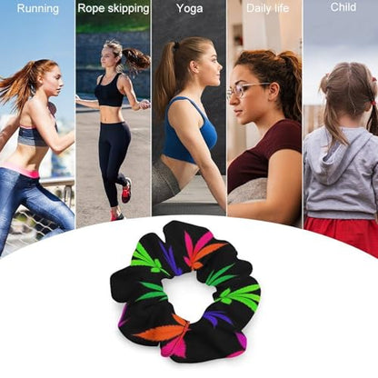 Coil Hair Ties for Thick Hair Trippy Neon Weedleaf Leaves, Strong Hold Spiral Scrunchies, No-Crease Ponytail Holder for Women with Long or Thick Hair - color: Style (860)