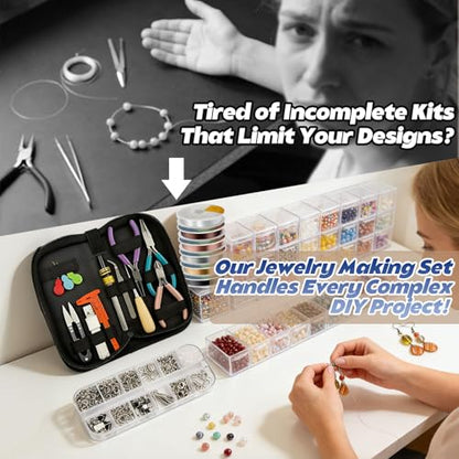 Queenme Jewelry Making Tools Kit: Necklace Repair Set for Adults | Jewelry Making Supplies Kit with Pliers Wires and Findings, Jewelry Repair and Beading, for Bracelet Earring, Crafters DIY