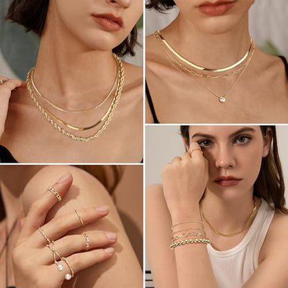 FASACCO Gold Jewelry Sets for Women Trendy Gold Necklace and Bracelet Set Dainty Jewelry Pack