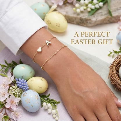 Gold Initial Bracelets for Women Trendy, Dainty Layered 14K Gold Plated Heart Letter Charm Bracelets, letter beads for name bracelets Jewelry Gifts - color: Gold-M
