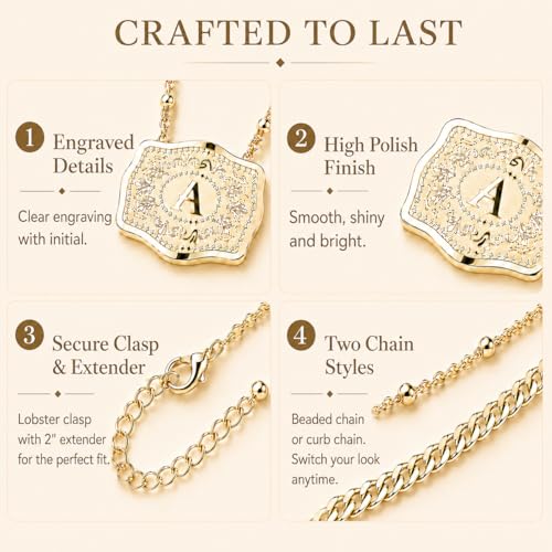 14K Gold-Plated Initial Necklace for Women, Western Belt Buckle Letter Pendant, Alphabet Necklace Includes 2 Chains, Cowgirl Jewelry Gift - color: D