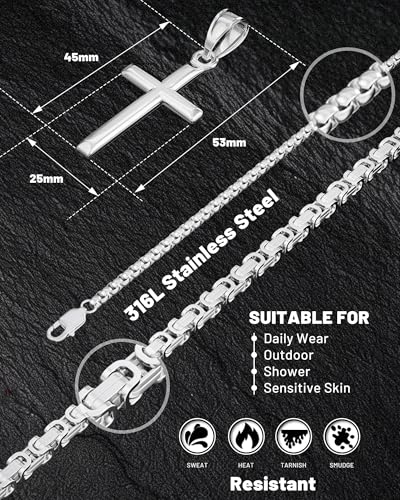 Exquisite Cross Necklace for Men and Women, Silver/Gold/Black Cross Chain with Top-grade 316L Stainless Steel Cross Pendant, 18-24 Inch Box/Byzantine Chains - color: Luxury Gold, size: 0 Inch=No Chains, style: Only Medium Pendant