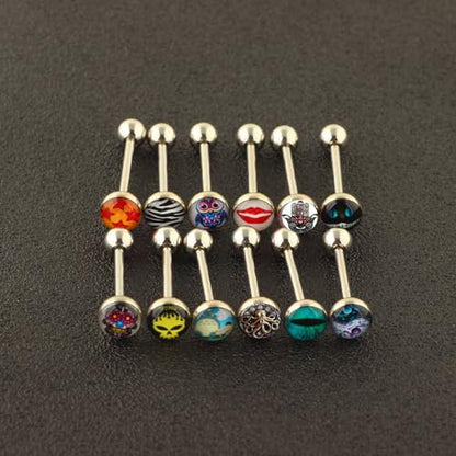 Lot of Surgical Steel Metal Tongue Rings Barbells Tongue Piercing Bar Nasty Wordings Picture Logo Signs 14g - Length 5/8" or 16mm - style: 20pcs mix