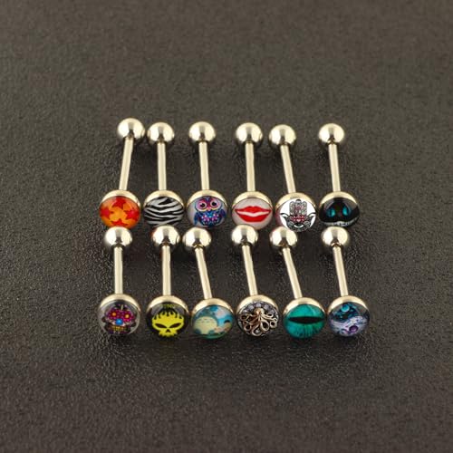 Lot of Surgical Steel Metal Tongue Rings Barbells Tongue Piercing Bar Nasty Wordings Picture Logo Signs 14g - Length 5/8" or 16mm - style: 40pcs mix