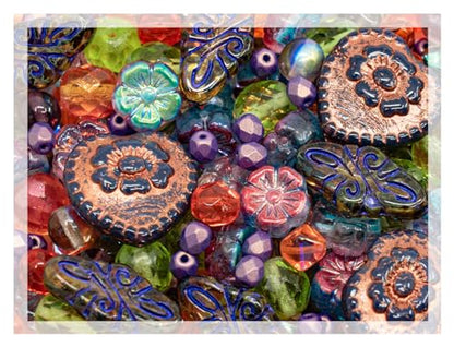 2.1oz (60 g) Mix of Unique Czech Bohemia Glass Pressed Beads, Crazy Purple Green Copper, Table Cut, Matte and Glossy, Faceted Fire Polish, Hand Made Set Kit BCV - color: Crazy 1 Violet Purple Green Copper Mix