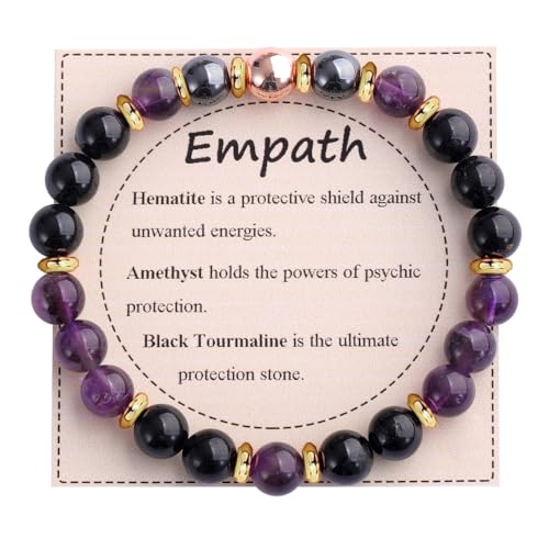 KSQS Healing Stone Bead Bracelet for Women, Natural Gemstones Balance Protection Bracelet, Spiritual Crystal Beads Bracelet Anxiety Relief with Meaning Card - color: Empath