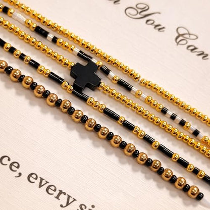 Gold Bracelets for Women, Beaded Cross Stack, Non Tarnish Set，Set-1 | Gold Beaded Bracelet Stack with Stretch Fit, Waterproof Finish and Dainty Design for Everyday Wear and Gifts - color: Colors-10