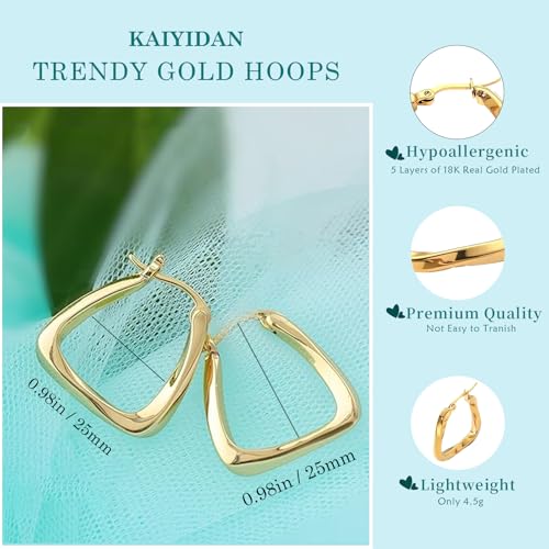 2 Pairs Gold/Silver Hoop Earrings For Women Set Trendy,14K Plated Gold Chunky Huggie Hoop Earings Pack,Oval Twisted Statement Silver Hoops,Fashion Jewelry Gift - color: 16) square twist hoop
